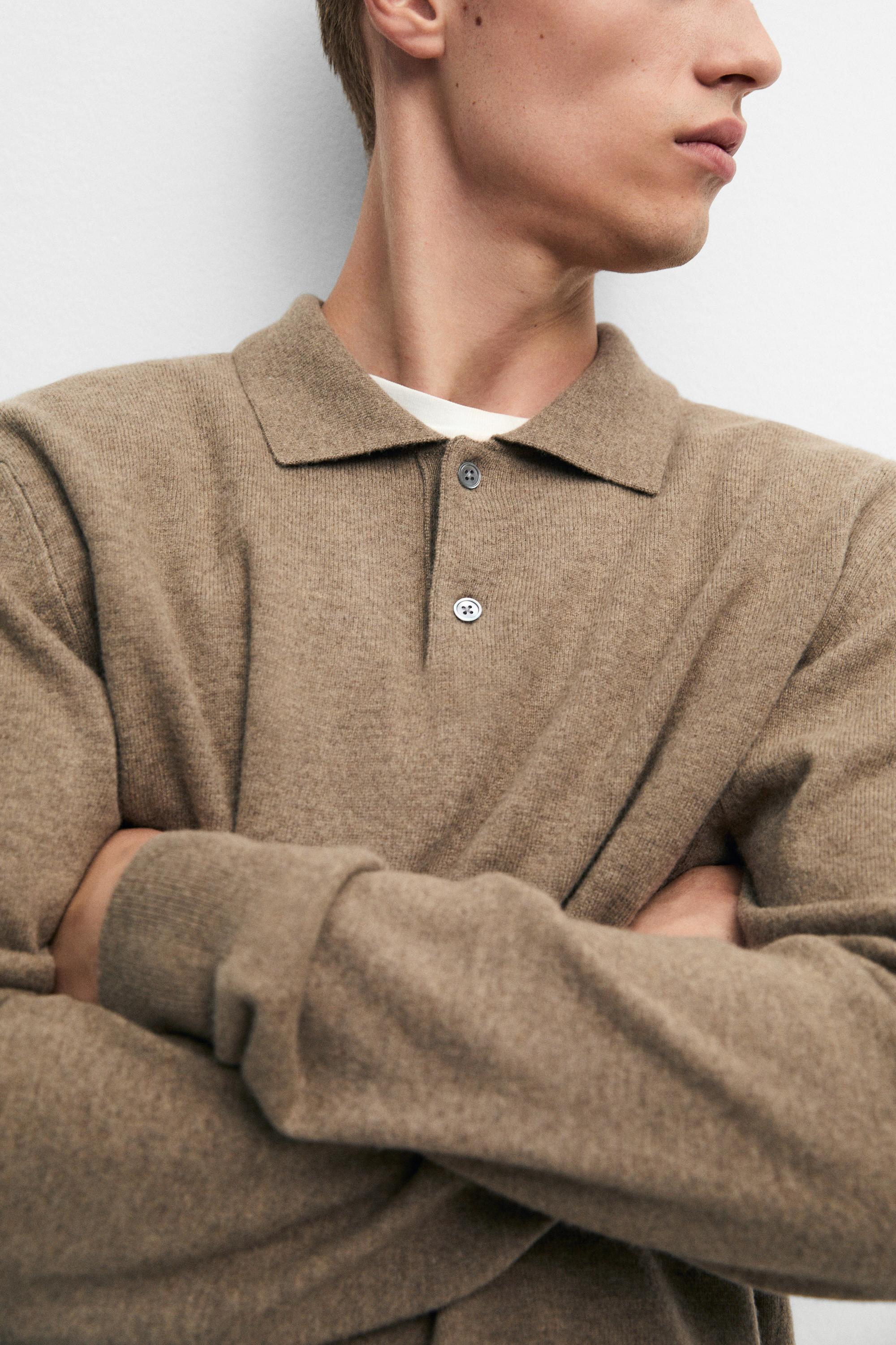Wool blend knit polo sweater